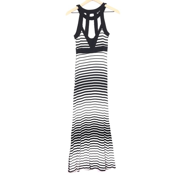 MONTEAU Maxi Dress Striped Fitted Minimalist Long Sleeveless Strappy Size Small - Picture 3 of 12